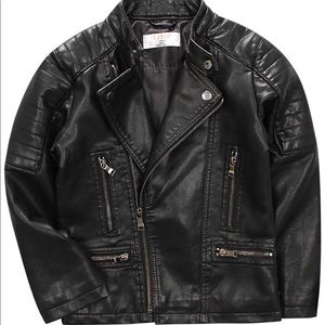 Boys Zipper Faux Leather Jacket Black 9-10